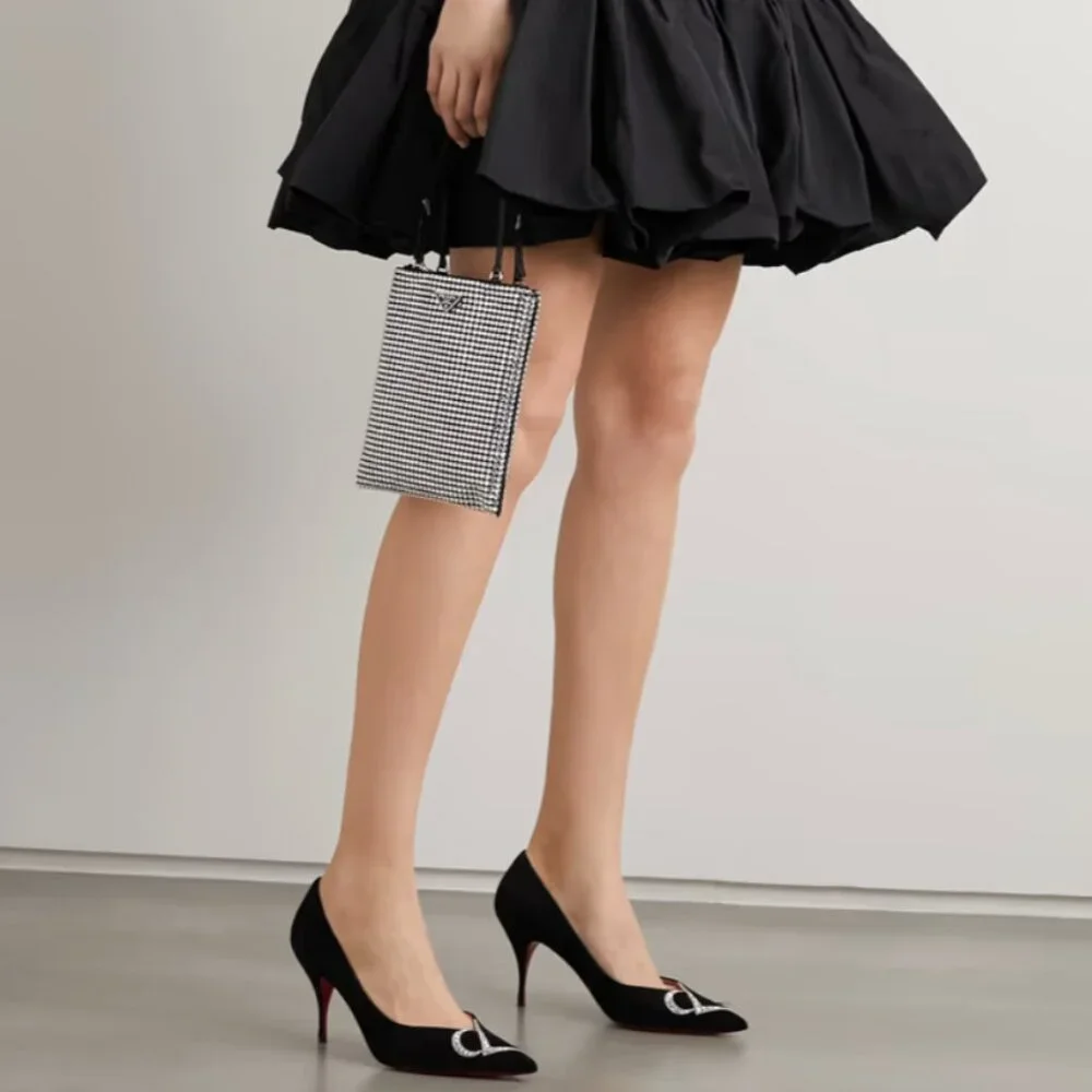 NWB CHRISTIAN LOUBOUTIN CL 80 Swarovski crystal-embellished suede pumps - Picture 3 of 8